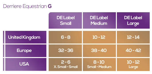 Derriere G Sizing Chart Derriere G Sizing Chart